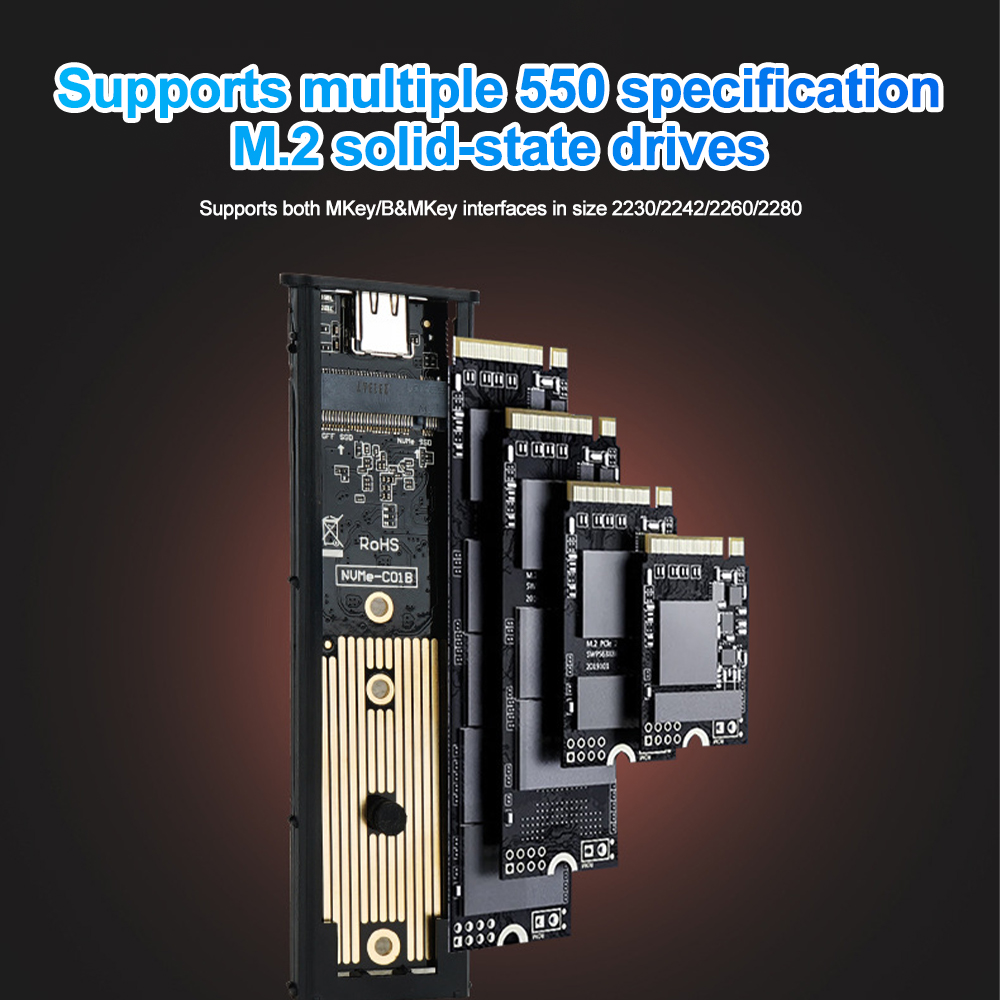 Dual Protocol M2 SSD Case M.2 NVMe SATA SSD Enclosure Adapter 10Gbps USB 3.1 Type C External Enclosure Supports M And B&M Keys