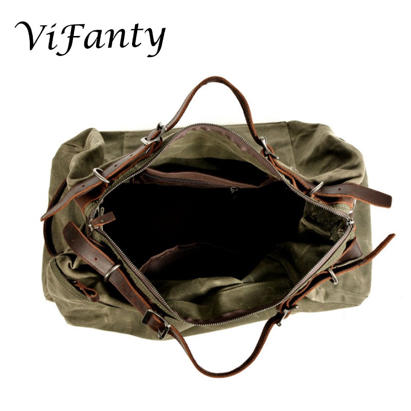 Waxed Canvas Water Resistant Travel Duffel Bag Overnight Weekend Bag