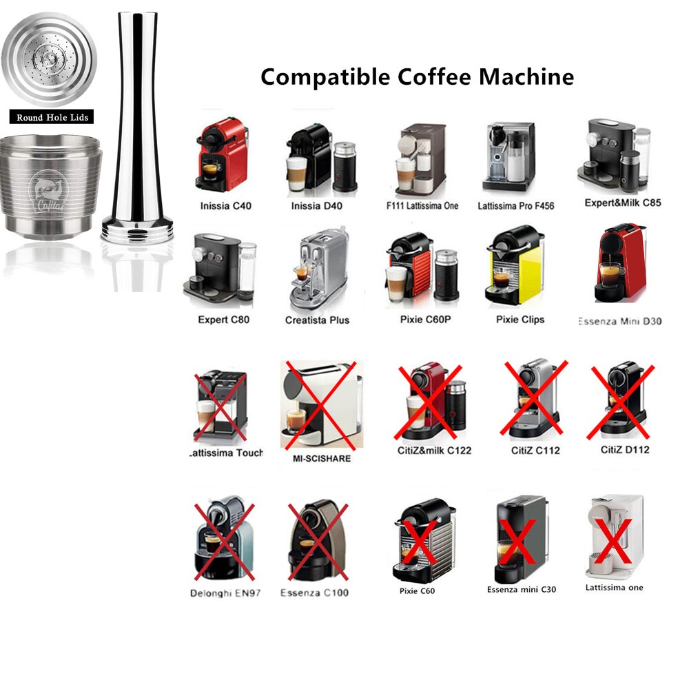 RECAFIMIL Reusable Coffee Capsule Stainless Steel Metal Refillable Coffee Pods for Nespresso Coffee Machine With Spoon & Brush