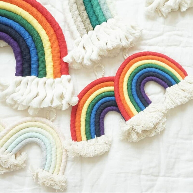1pc macrame regnbue vægindretning til soveværelse børneværelse baby børneværelser farverigt gobelin farverigt reb vævet kvast væghængende legetøj