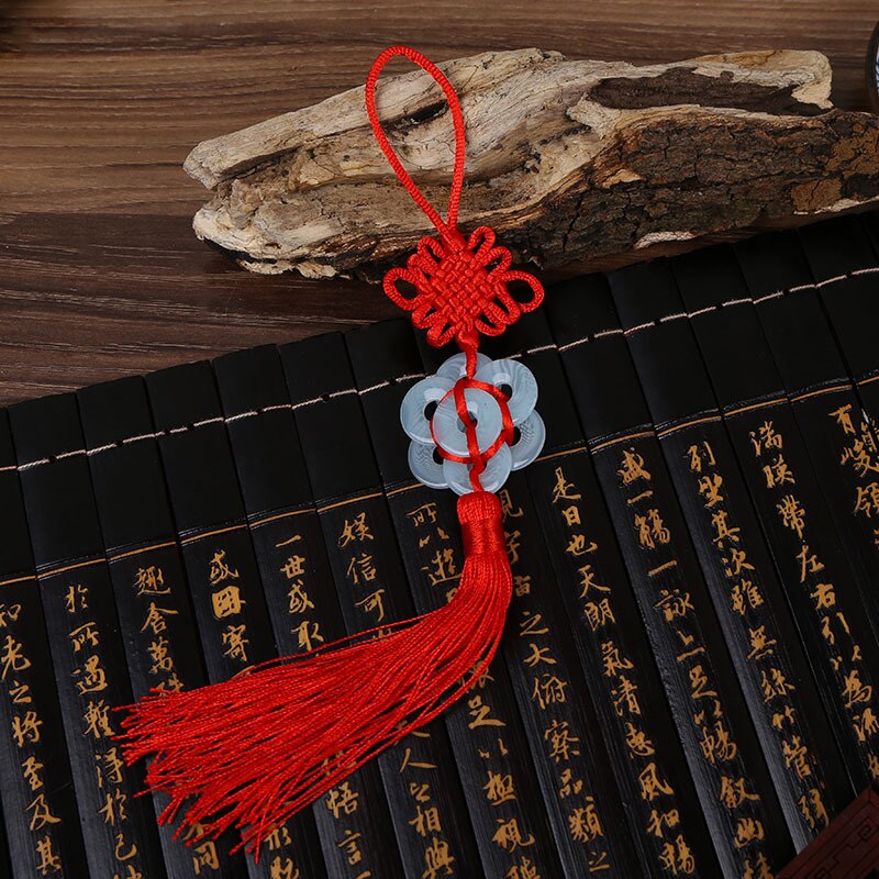 10 Pcs Polyester Chinese Knopen Knopen Lucky Amulet Jade Coin Kwastje China Stijl Fringe Trim Hanger Decoratie voor Thuis