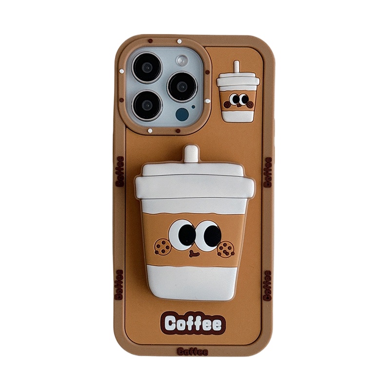 Support de tasse à café pliable en silicone souple pour iPhone, coque arrière 3D, support drôle, support pour iPhone 16 Pro Max, 15, 14, 13, 12, 11: Pour l&#39;iPhone 13 pro