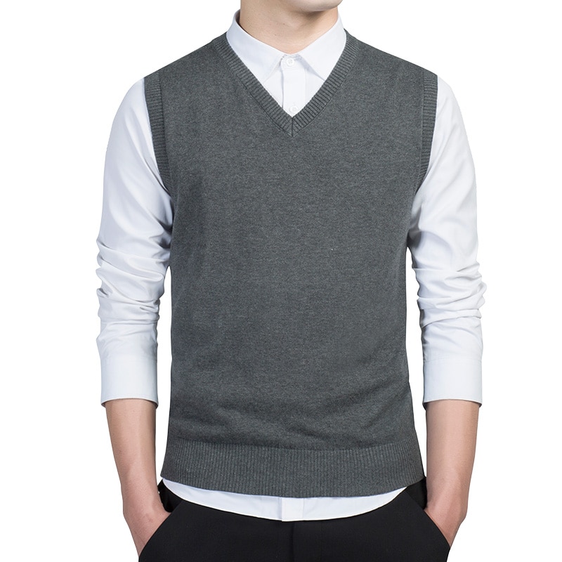 100%  bomullsgenser herre høstvarme herregensere klassisk ren farge v-hals ermeløs vest pull homme vinter herreklær 3xl