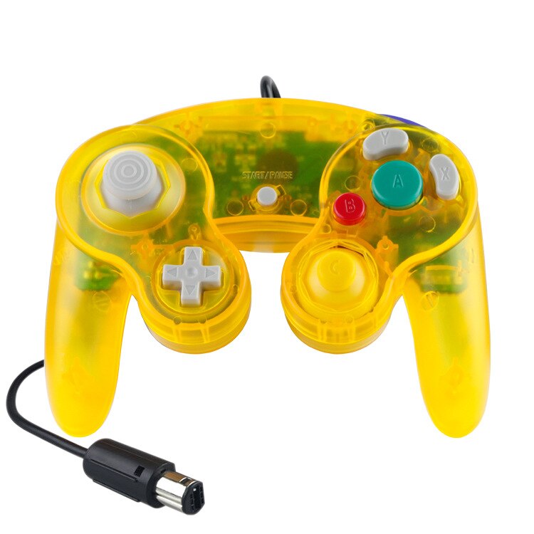 Controlador de jogo com fio para ngc gamepad joystick para cubo de jogo para nintendo clássico gamepad nostálgico para função de vibração ngc: Transparent yellow