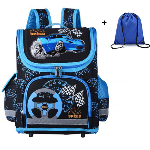 Cartoon1-5 Grade School Bags Backpack For Girls Boys Football Children Orthopedic EVA Backpack Mochila Infantil: blue car