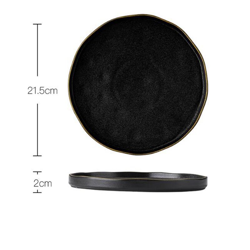 Nordic Golden Edge Plate Tray Ceramic Home Round Western Steak Dish Dessert Plate Frosted Disc Square Kitchen Cutlery Tray: 21.5 x 2 cm round