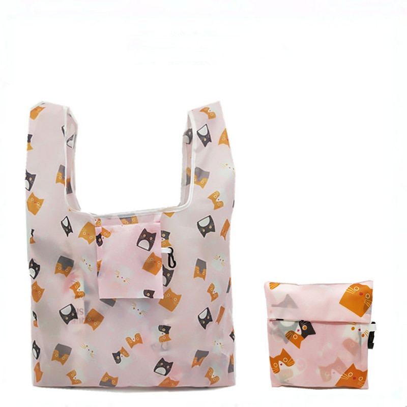 1PCS Flamingo Recycle Shopping Bag Eco Reusable Shopping Tote Bag Cartoon Floral Shoulder Folding Pouch Handbags Printing