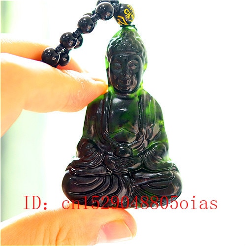 Naturlig sort grøn kinesisk jade buddha vedhæng perler halskæde charme smykker tilbehør udskåret amulet til mænd hende