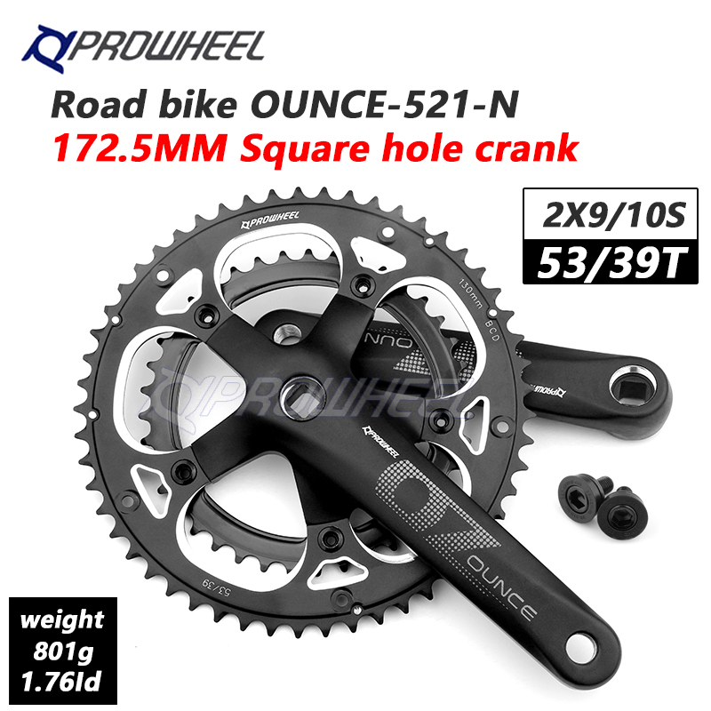 PROWHEEL OUNCE-521-N Rennrad Kurbelgarnitur mit quadratischem Loch 170 mm 130BCD 53/39 Zähne Doppelkettenblätter Kettenräder Rennrad Kurbelgarnitur