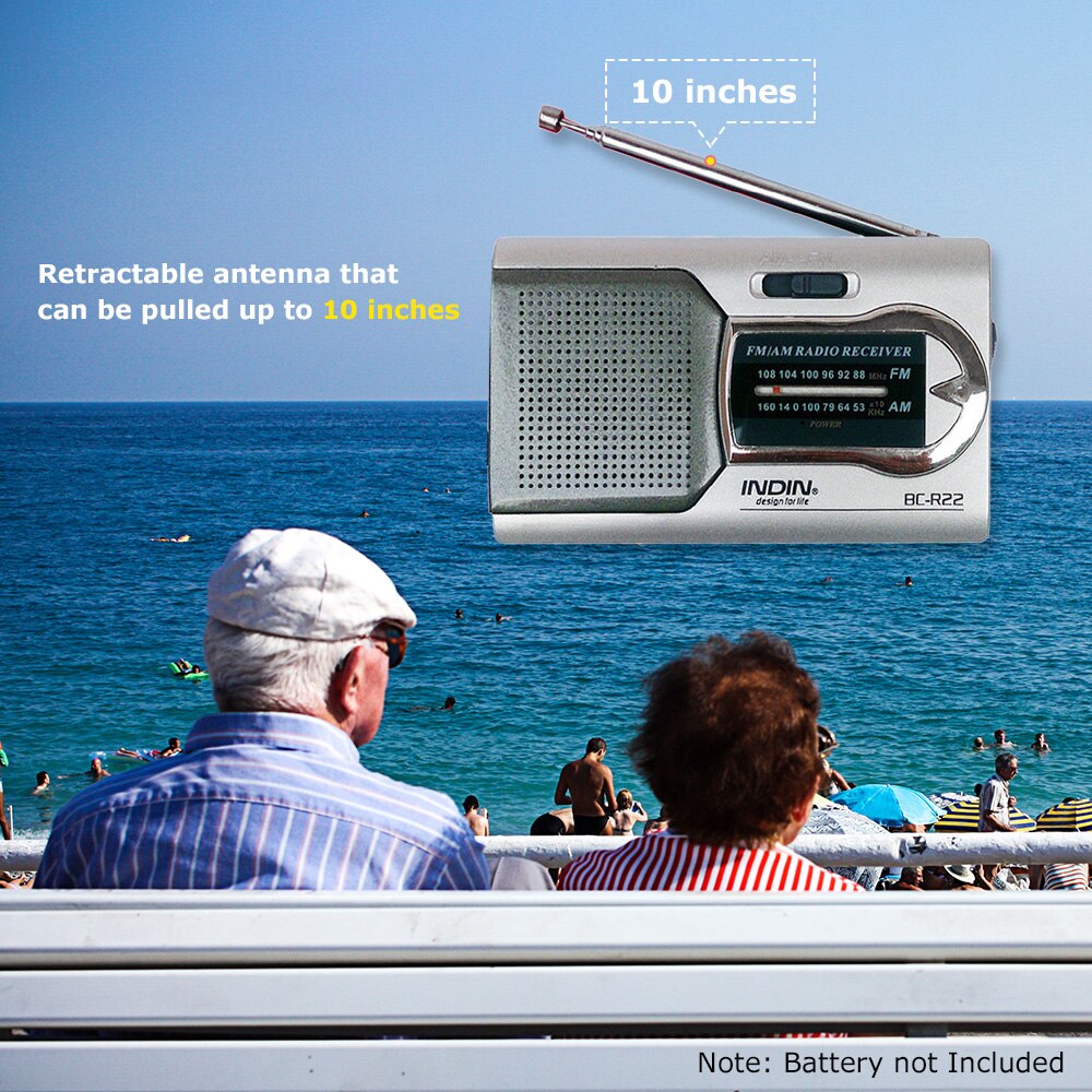 INDIN Radio BC-R22 AM/FM Dual Band Mini Radio Receiver Portable Player Built-in Speaker with a Standard 3.5MM Headphones Jack