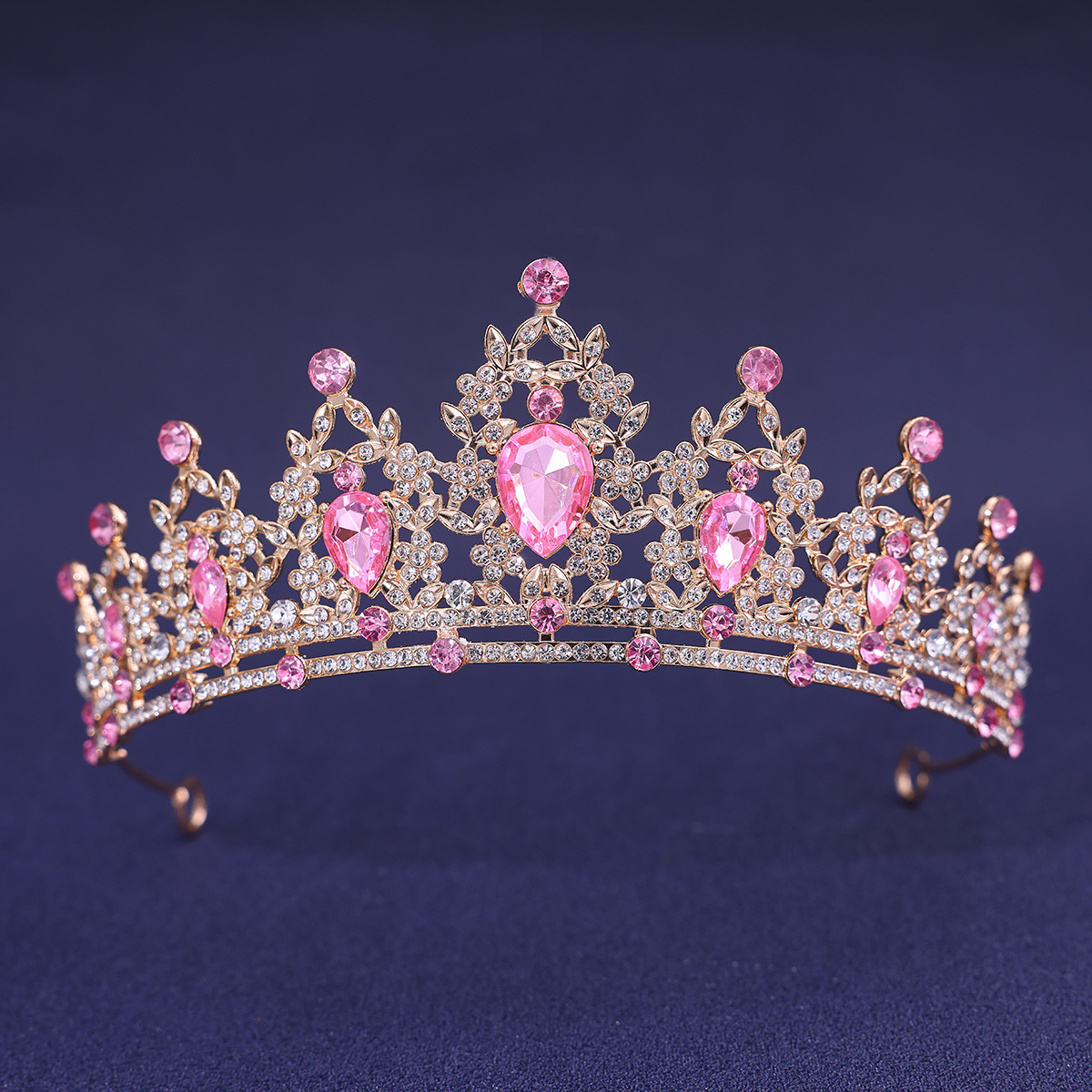 Accessoires pour cheveux de mariage, couvre-chef, bijoux de tête, diadème de cheveux de mariage, couronne de diadème de mariée en cristal, couleur argent, diadème en voile: Rose