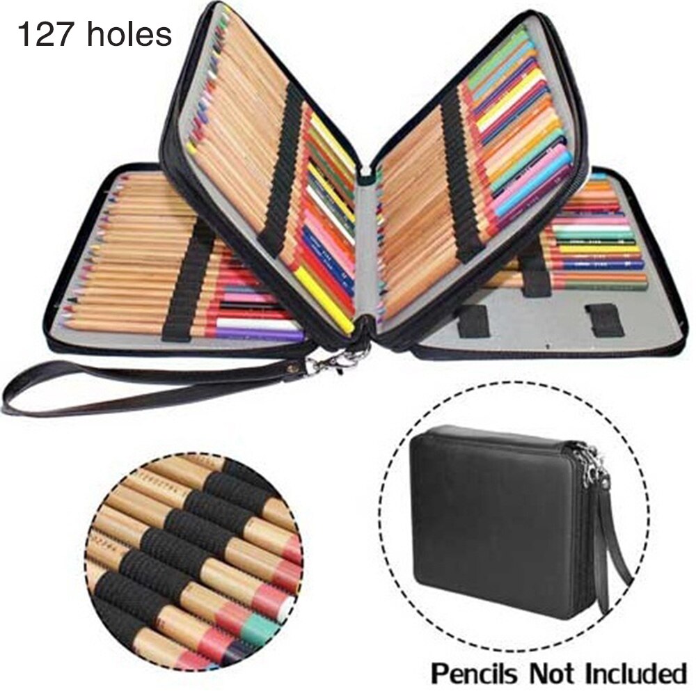 70/127/168 Holes Square Pure Color PU Pencil Case School Pen Bag for Painter Girls Boys Large Pencilcase Box Stationery