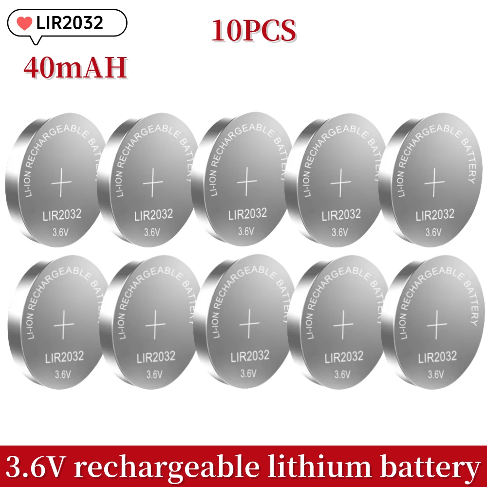 10PCS LIR2032 LIR2016 LIR2025 LIR2430 LIR2450 LIR1632 3.6V Bateria de Lítio Recarregável Substitui CR2032 2016 2025 2430 2450: YELLOW