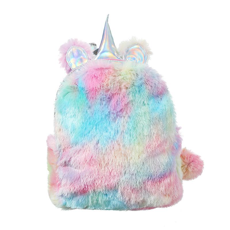 3D Cartoon kids bag holographic pink backpack for children Plush school bags pu backpack for girls mochila escolar: Multicolor
