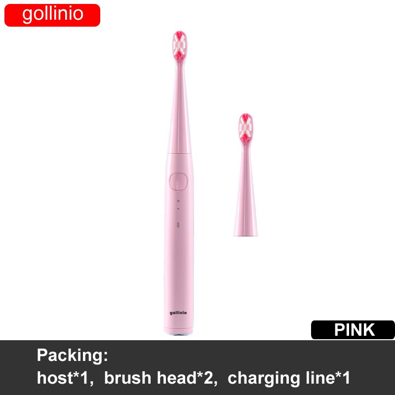 gollinio Electric Toothbrush usb fast charging GL56E smart electr toothbrush prodent Rechargeable Replacement Head: GL56PINK2H