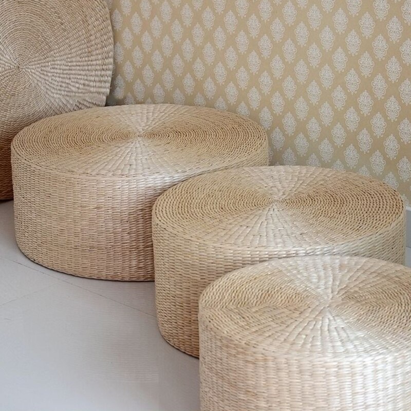 Håndvevd rund sittepute japansk tatami gulv naturlig cattail mat rom  n1ha