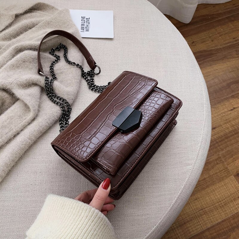 Effen Kleur Steen Alligator Patroon PU Lederen Crossbody Tassen Voor Vrouwen Kleine Schouder Tas Vrouwelijke Keten Handtassen