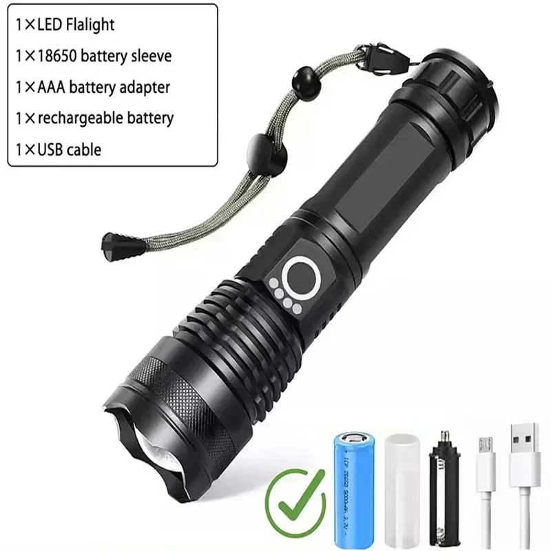 Højtydende xhp 100 led-lommelygte genopladelig 4 -kernet zoom-usb-håndlygte til camping, udendørs brug og nødsituationer: M / Blå