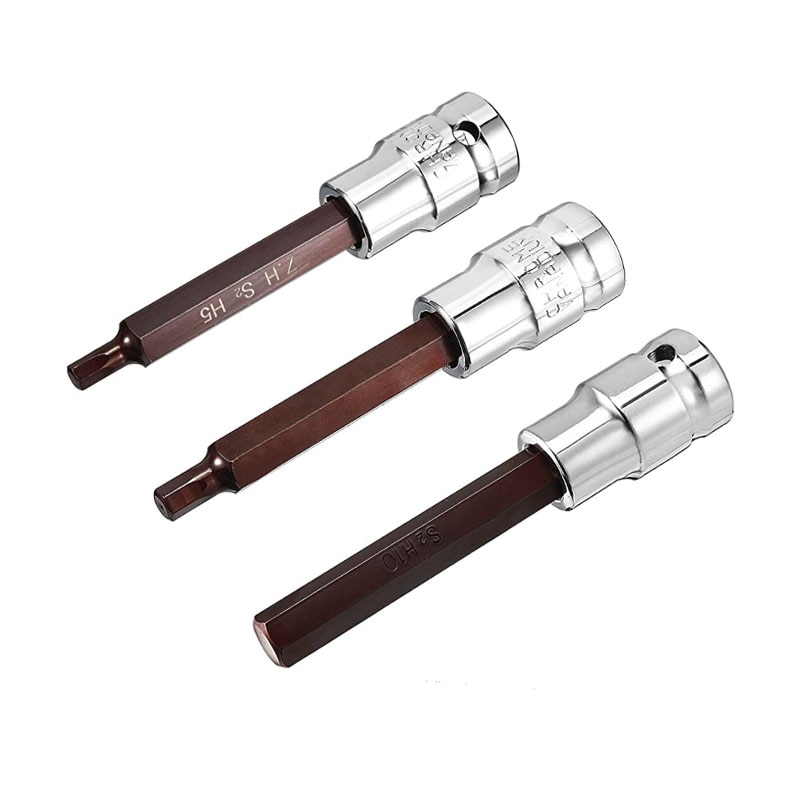 1/2" Drive x 4mm 5mm 6mm 7mm 8mm 10mm 12mm 14mm Hex Bit Socket, Standard Metric, S2 and Cr-V Steel 100mm Length