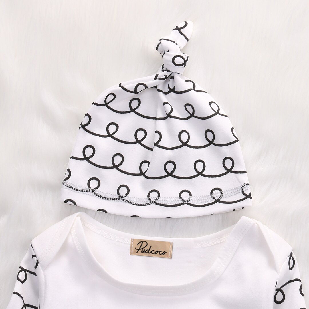 2pcs Baby Cotton Sleepy Eyes+Rosy Cheeks Outfit Baby Gown Hat Infant Newborn Rompers Set