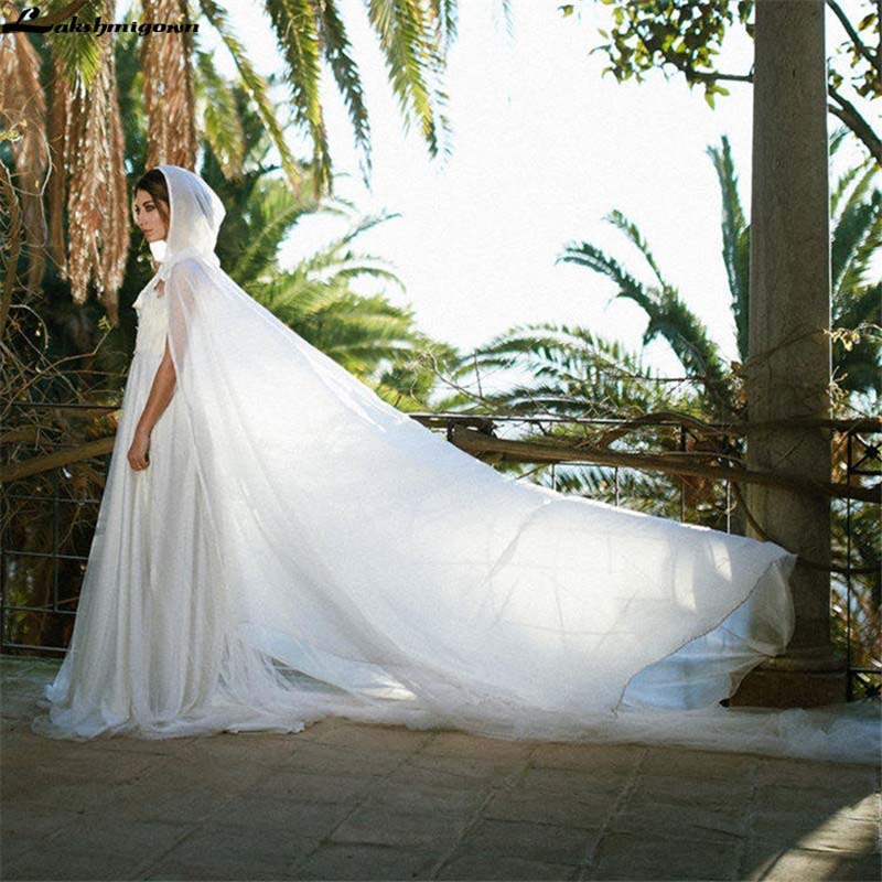 Hochzeit Zubehör Lange Chiffon Umhänge für Bräute Mit Kapuze Umhänge wickelt für Hochzeit Weiß zuckt mit den Schultern für frauen Frauen wickeln Kap Abend