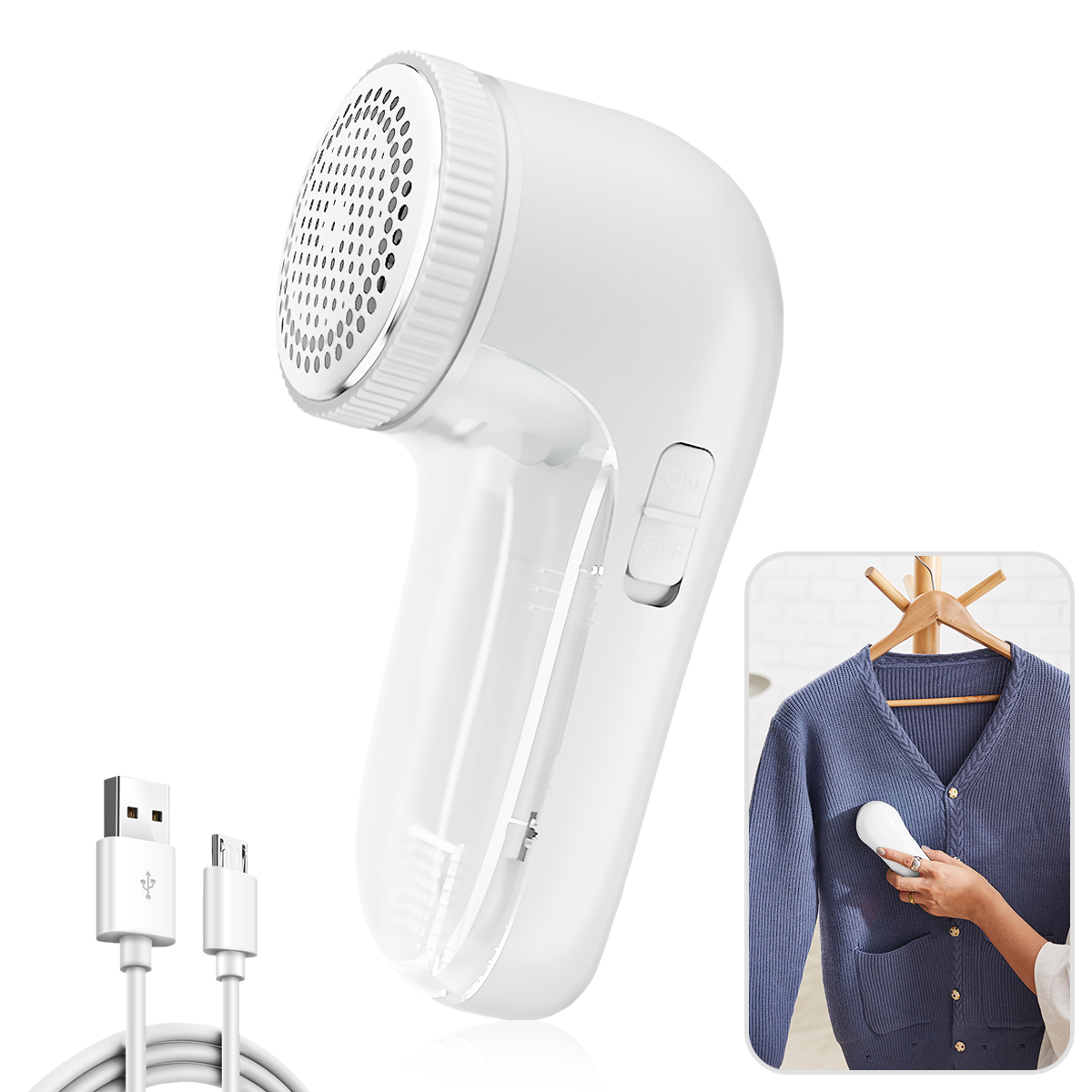 Elektrisk lofjerner for klær lopellet genserstoff hårballtrimmer bærbar oppladbar avtakbar rengjøring: Hvit