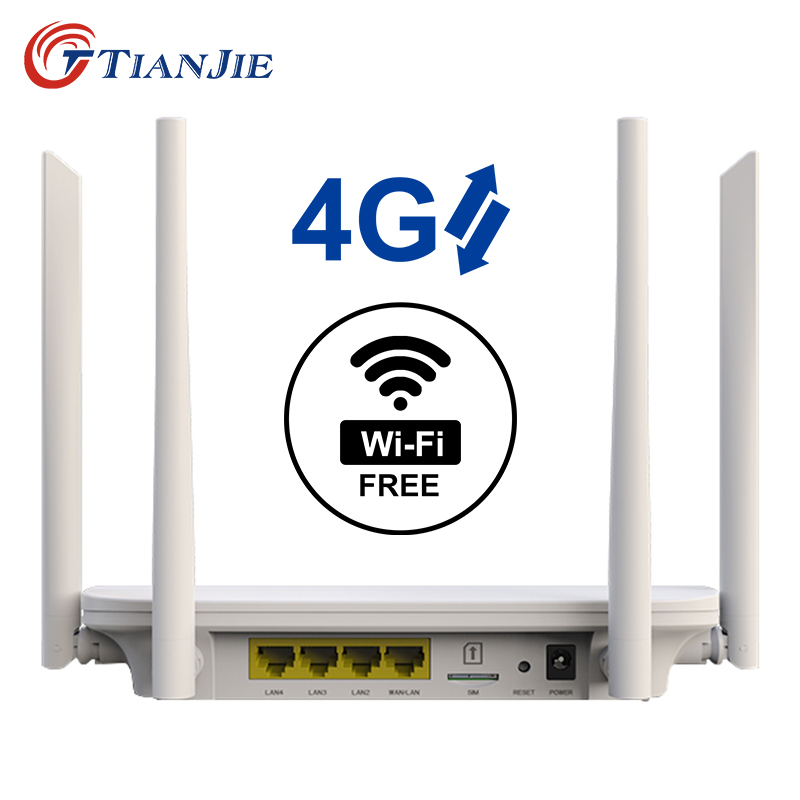 Tianjie 4g router lte z modemem wi-fi, 4 rj45 portami o dużej prędkości, czterema zewnętrznymi antenami 5 dbi i gniazdem na kartę sim, funkcja plug and play.