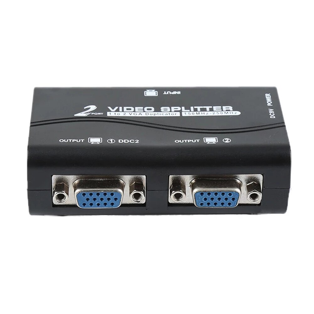 2 Port 1 PC to 2 Monitor 1 to 2 Split Screen VGA Splitter Video Splitter Duplicator Adapter with USB cable Portable Black