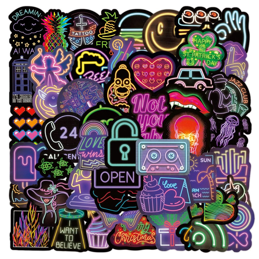 10/30/50Pcs Neon Light Graffiti Sticker Waterdichte Bagage Compartiment Notebook Scooter Koelkast Water Cupwholesale