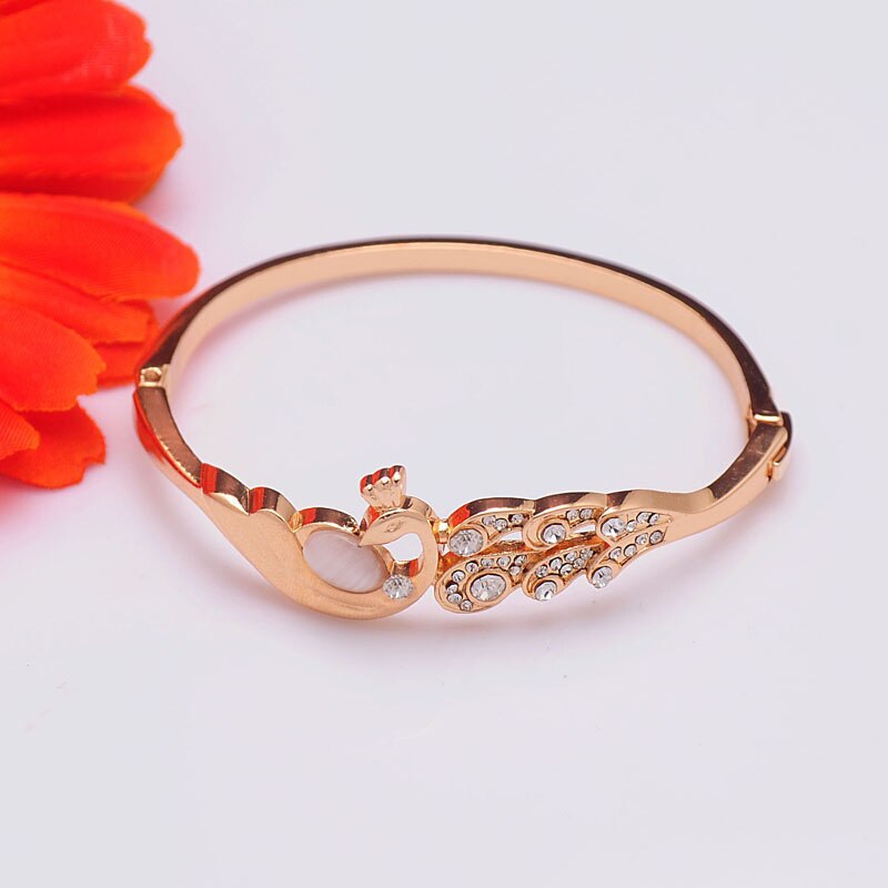 , cristal austriaco, Color oro rosa, brazaletes para mujer, romántico para el Día de San Valentín, pulsera de para mujer: F1025