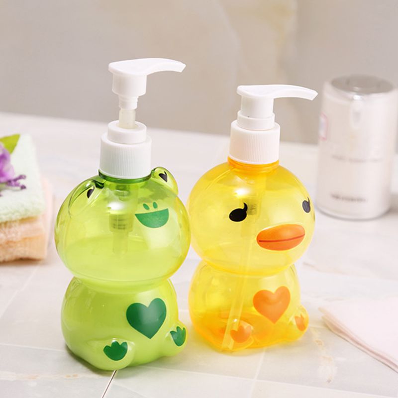 250ml bærbare børn søde dyresæbe dispenser frø/and form push-type dispenser shampoo og shower gel dispenseringsflaske