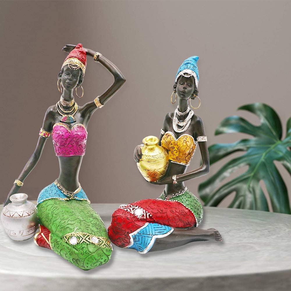 African Statues Figurines,7.5" African Sculpture Black Women Figure Girls Home Decor|Decoration Collectible Art Decorative