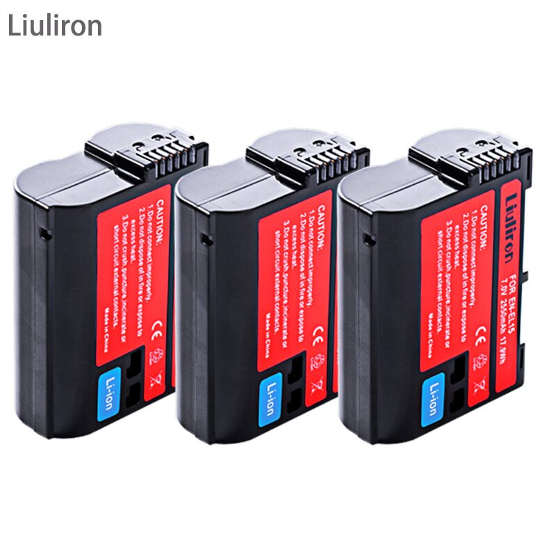 Batterie pour Nikon D500,D600,D610,D750,D7000,D7100,D7200,D800,D800E,D810,D810A v1, 2X EN EL15 EN-EL15 EN EL 15 EN EL15A: 3battery