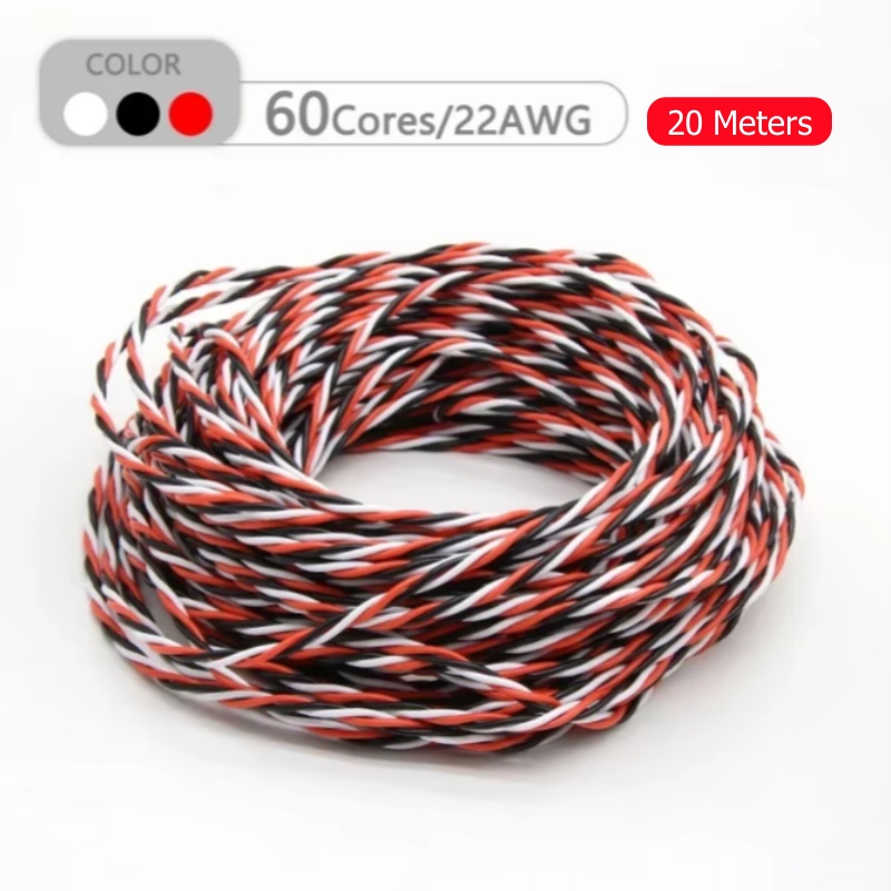 5/10/20m- trådig servoförlängningskabel 30/60 -kärnig 3 -vägs jr futaba tvinnad tråd 22/26 awg för rc-modellflygplanstillbehör: Ljusgul