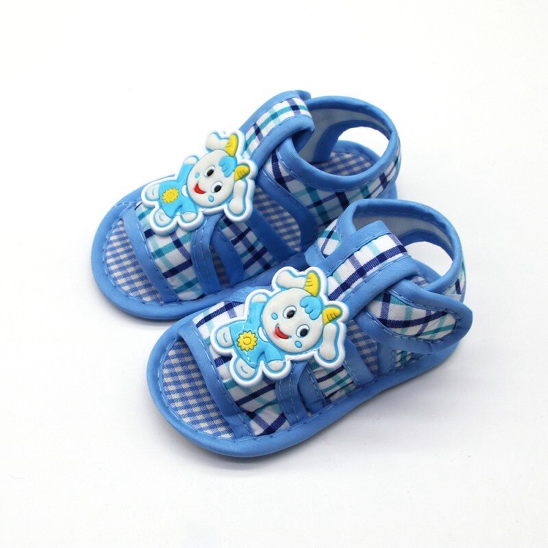 Baby sandalen cartoon dieren geruite baby katoenen sandalen casual schoenen zachte bodem baby peuter schoenen: Blauw / 11