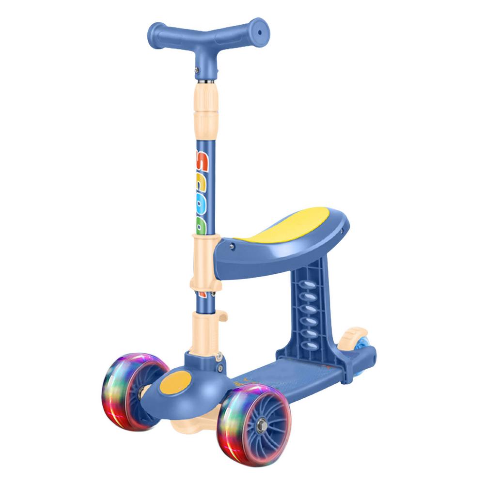 Children's Kick Scooter Folding Skateboard Kids Adjustable Height Flashing Light 3 Wheels Foot Scooters Boy Girl Scooter: blue