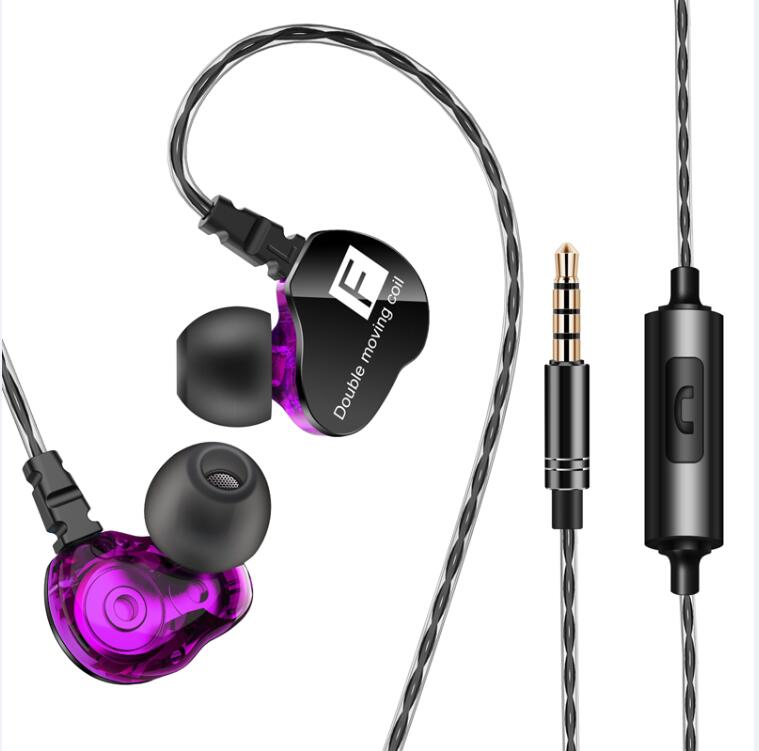 Fonge f4 com fio fone de ouvido baixo pesado dupla driver estéreo fones de ouvido de alta fidelidade esporte música earbud com microfone para smartphone accessoris: purple