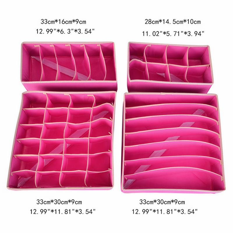 4pcs/Set Underwear Bra Organizer Storage Box 2 Colors Drawer Closet Organizers Boxes For Underwear Scarfs Socks Bra Multi Size: 4pcs-1 set A