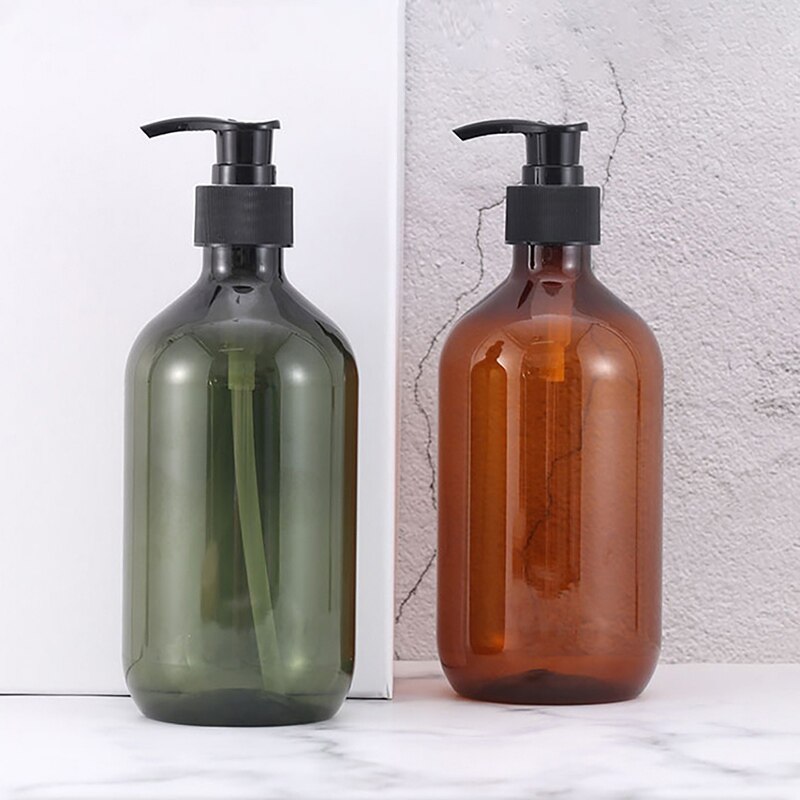 300/500ml plastik sæbe flaske brun badeværelse shower gel genopfyldelige flasker shampoo vask hår balsam lotion presse dispenser