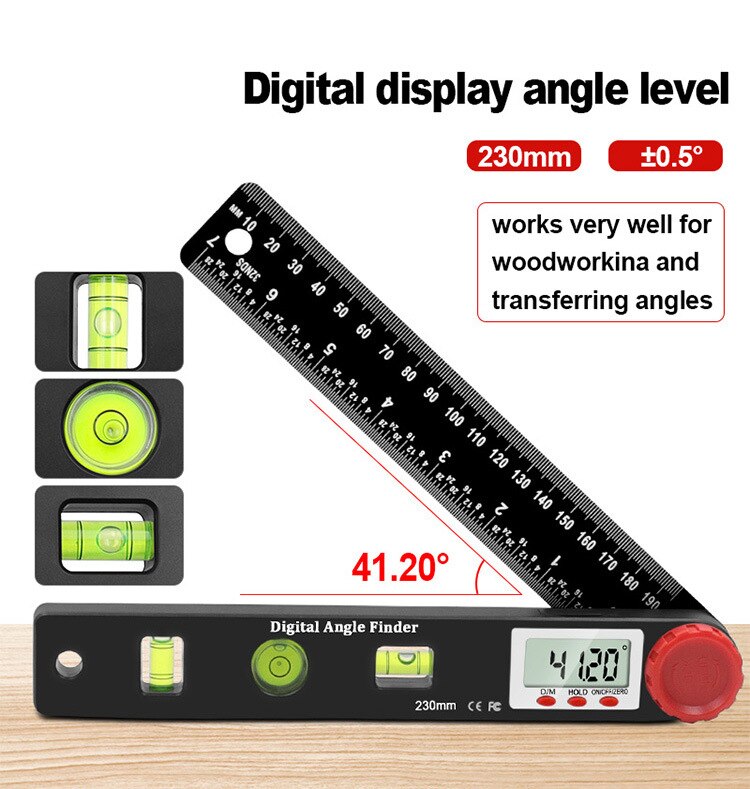 3-piece Set Digital Caliper Level and Angle Ruler Height Ruler Depth Ruler Multi-function Measuring Tool Woodworking Tool: Angle ruler