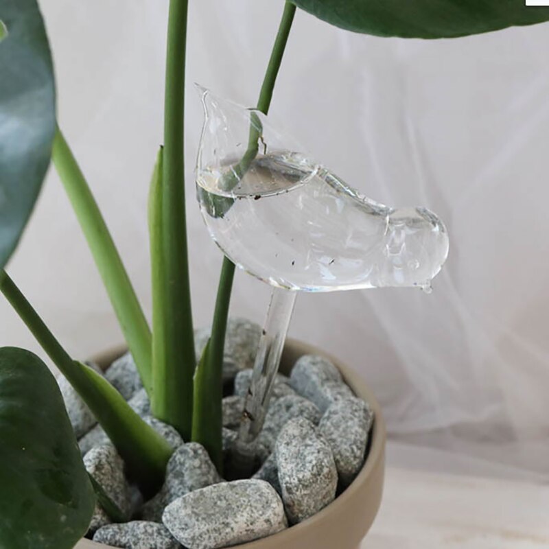 Alimentador de agua automático para plantas y flores de jardín dispositivos de riego automático, alimentador de agua de vidrio transparente, dispositivos de riego con forma de pájaro, 2 uds.