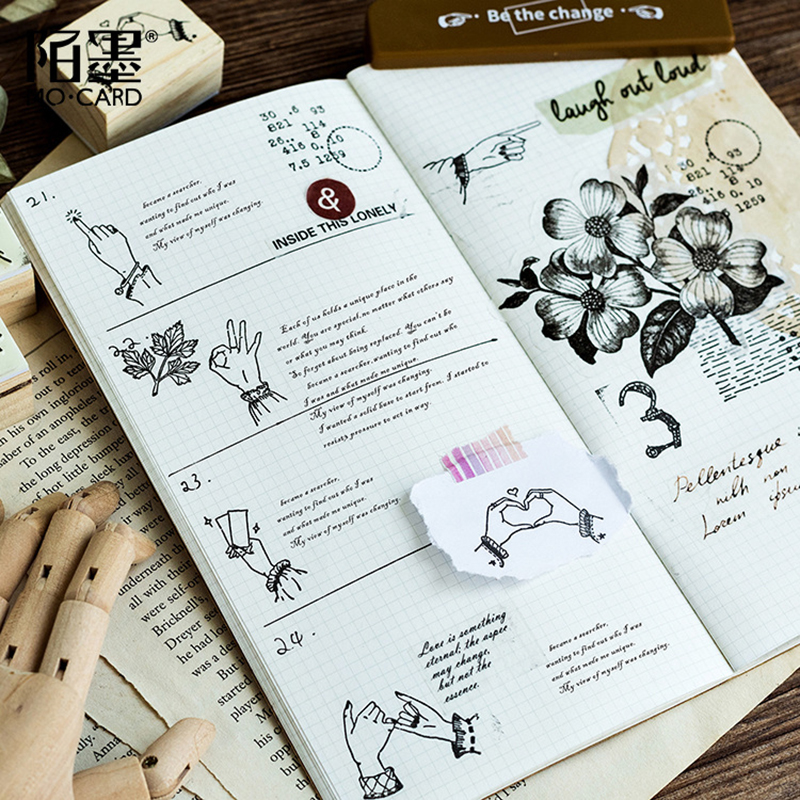 XINAHER-sello de madera con gesto para manualidades, sellos de goma madera, decoración para álbum de recortes diario, sello estándar