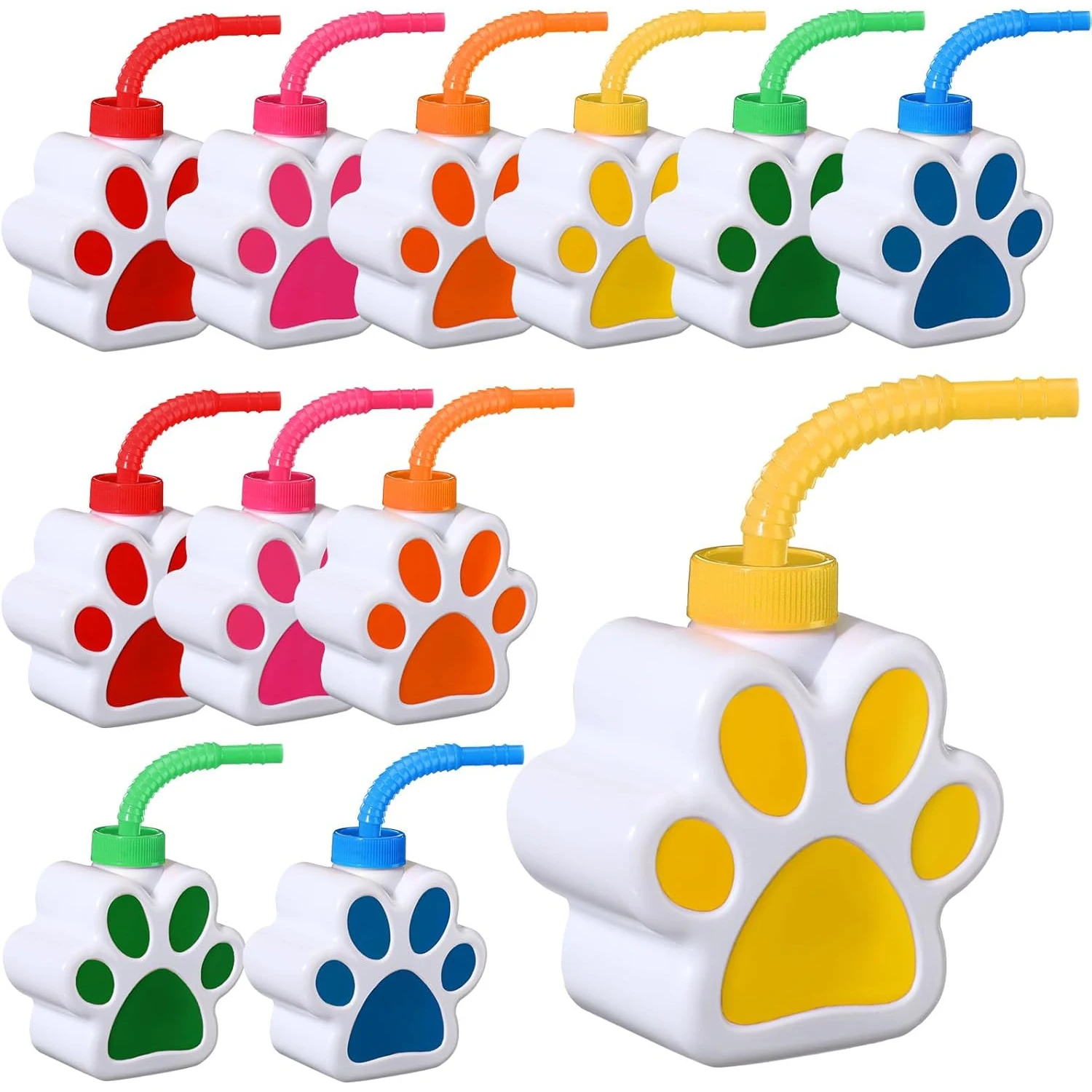 12 Pcs 10 oz Dog Paw Cups with Straw and Lid Dog Themed Party Supplies, Drinking Cup for Birthday Puppy Party Favors Decoration