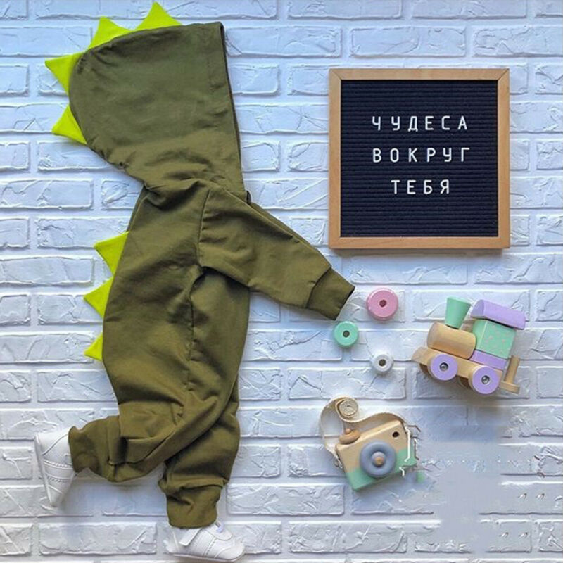 Newborn Baby Kids Boy Girl Rompers Dinosaur Long Sleeve Hooded Romper Jumpsuit Outfits Set Clothes