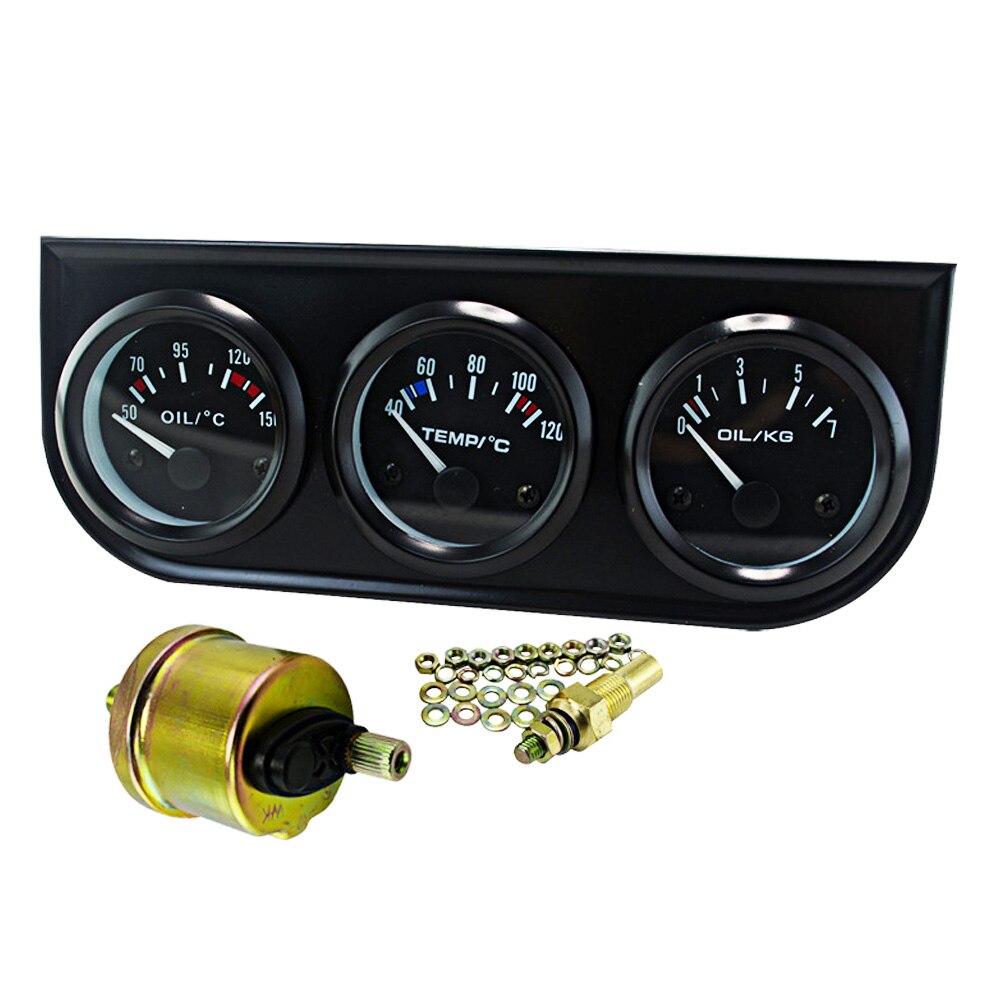 Car Oil Temp Water Temp Gauge 52MM 12V Triple Kit Auto Temperature Oil Pressure Gauge Meter with Sensor for Car Boat Motorcycle