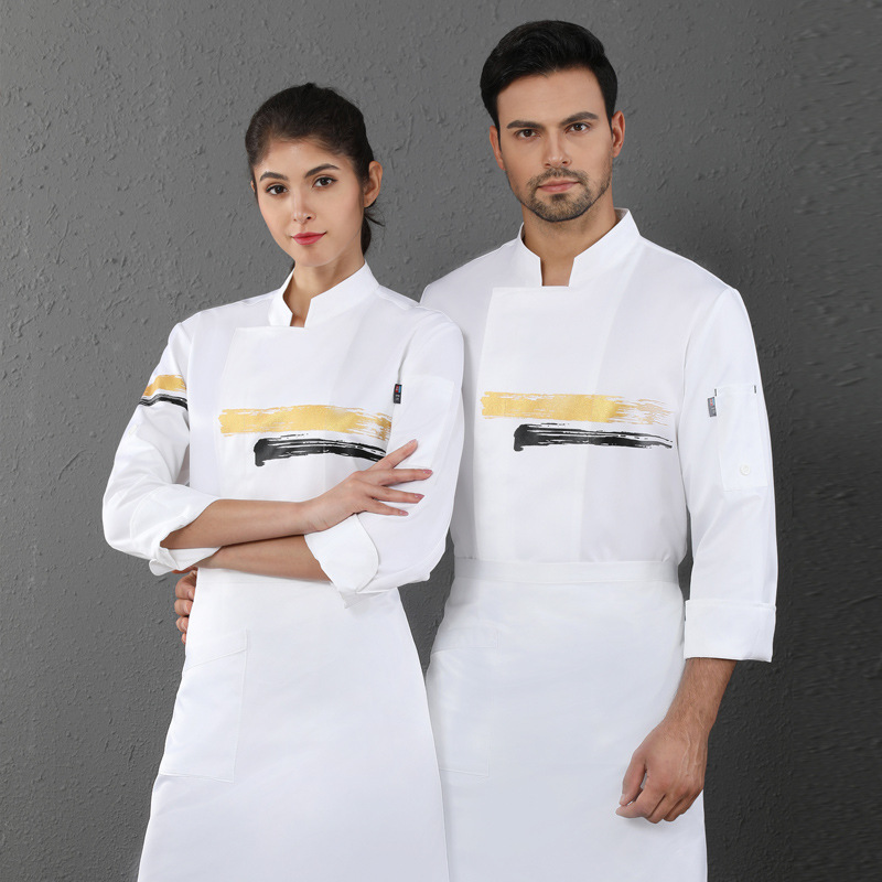 Hotell restaurant kjøkken baker kake kjeledress unisex kokk uniform matservering matlagingsuniform catering klær lange ermede topper: Hvit / Xxxl