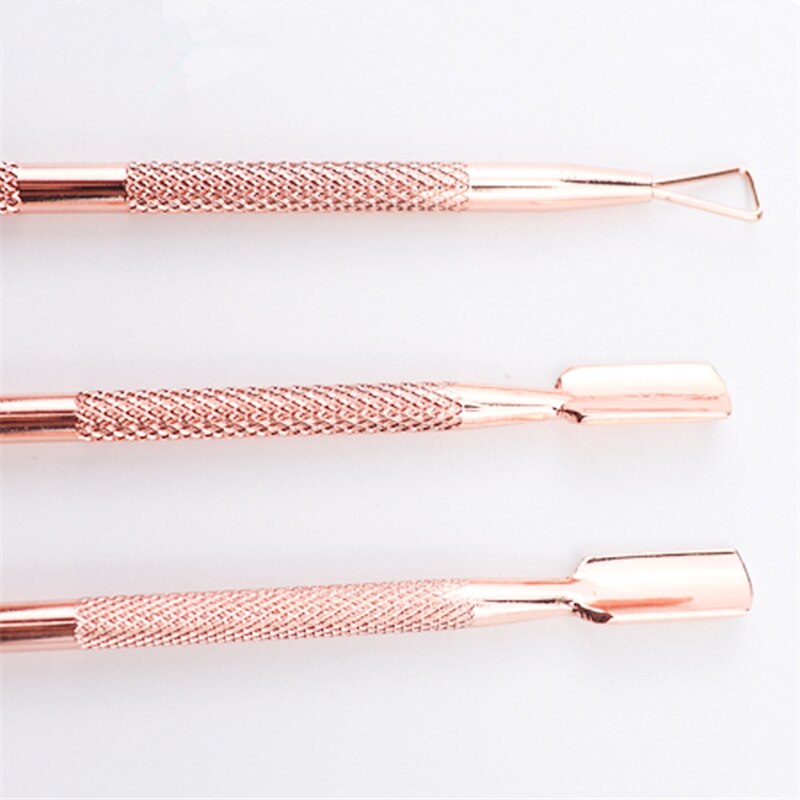 3Pcs Gold Rvs Cuticle Pusher Nail Art Pedicure Manicure Gereedschap Nagelvijl Dode Huid Push Cuticle Remover Nail pusher