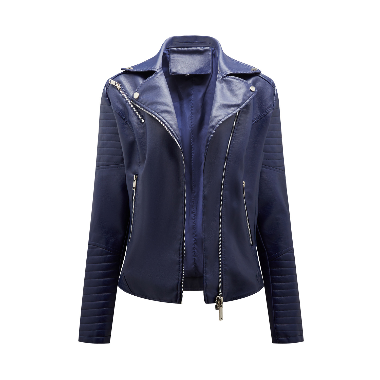 Spring and Autumn short women's leather jacket, Slim lapel biker suit, oblique zipper jacket women's coat: XXL / black