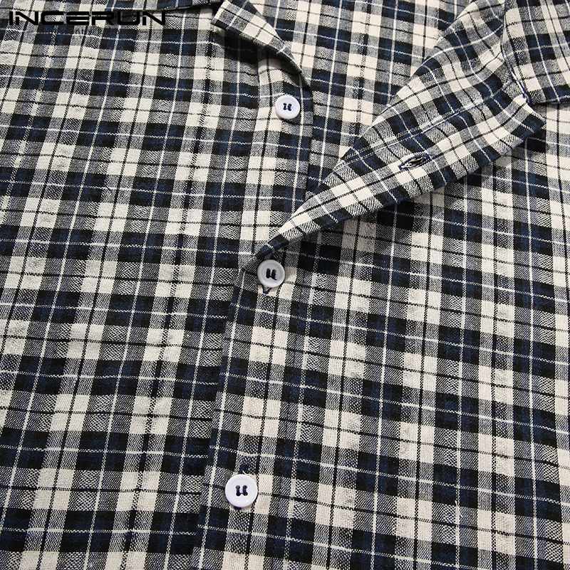 Men Plaid Sleep Robes INCERUN Casual Long Sleeve Lapel Leisure Bathrobes Loose Button Comfortable Nightgown Homewear 5XL