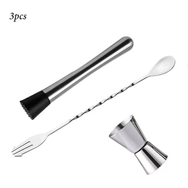 Stainless Steel Cocktail Shaker Mixer Set Wine Martini Boston Shaker for Bartender Drink Party Bar Tools Set 750ML Wine Bottle: Muddle 3 pcs
